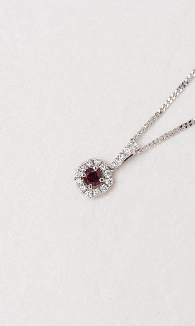 Hogans Family Jewellers 18K WYG Ruby Halo Style Pendant