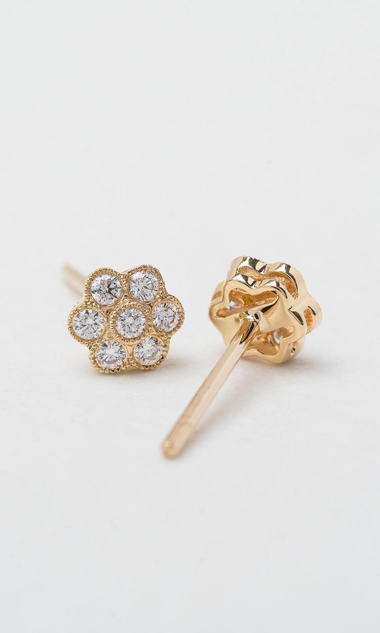 Hogans Family Jewellers 18K YG 0.222ct TDW Round Brilliant Cut Diamond Floral Halo Stud Earrings