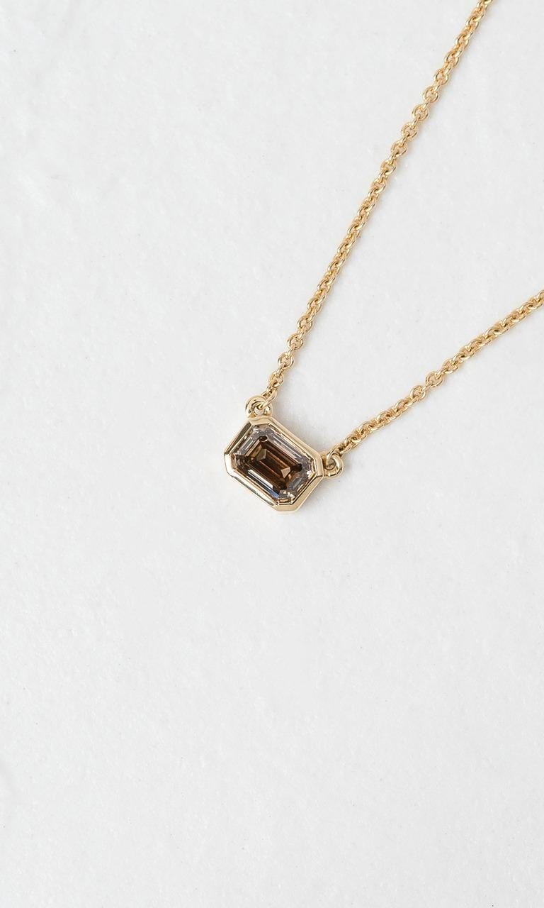 Hogans Family Jewellers 18K YG 0.52ct Emerald Cut Champagne Diamond Solitaire Necklace