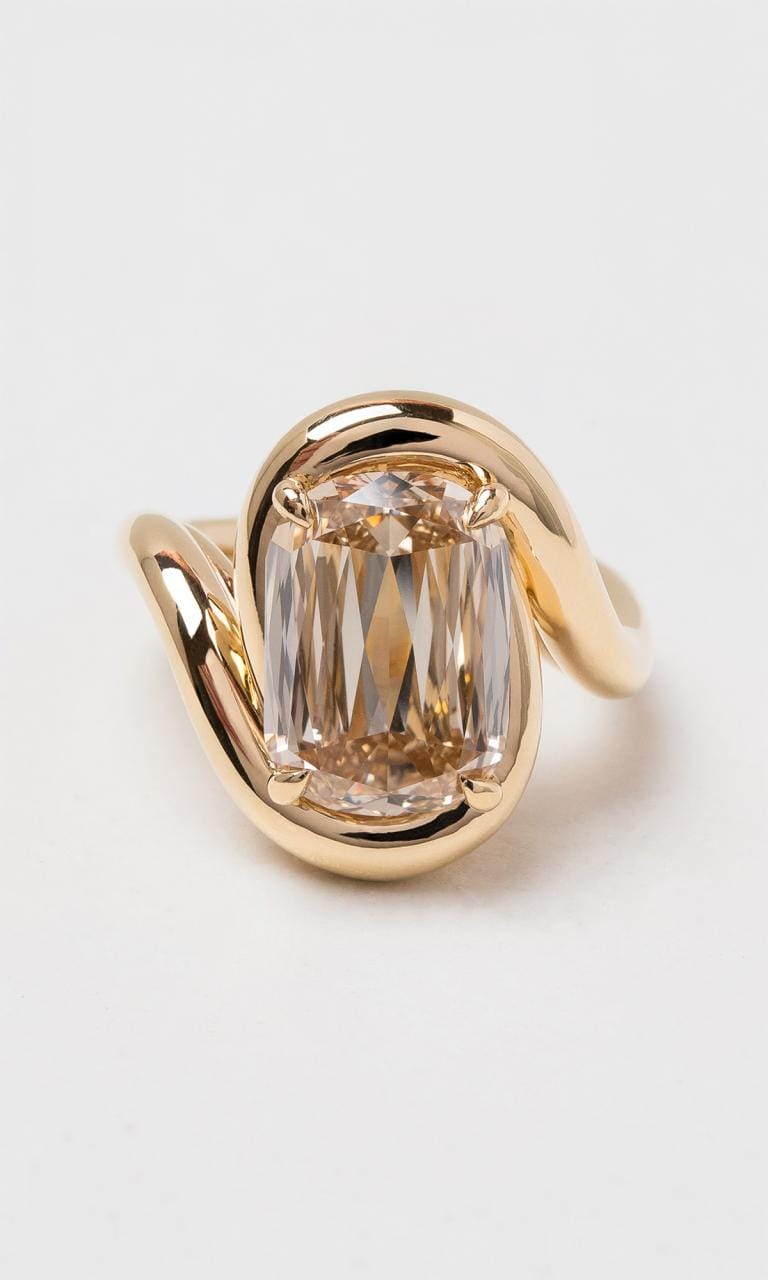 Hogans Family Jewellers 18K YG 5.16ct Modified Rectangular Brilliant Cut Champagne Diamond Solitaire Ring
