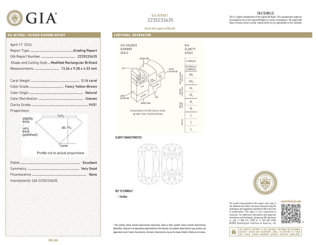 Hogans Family Jewellers 18K YG 5.16ct Modified Rectangular Brilliant Cut Champagne Diamond Solitaire Ring