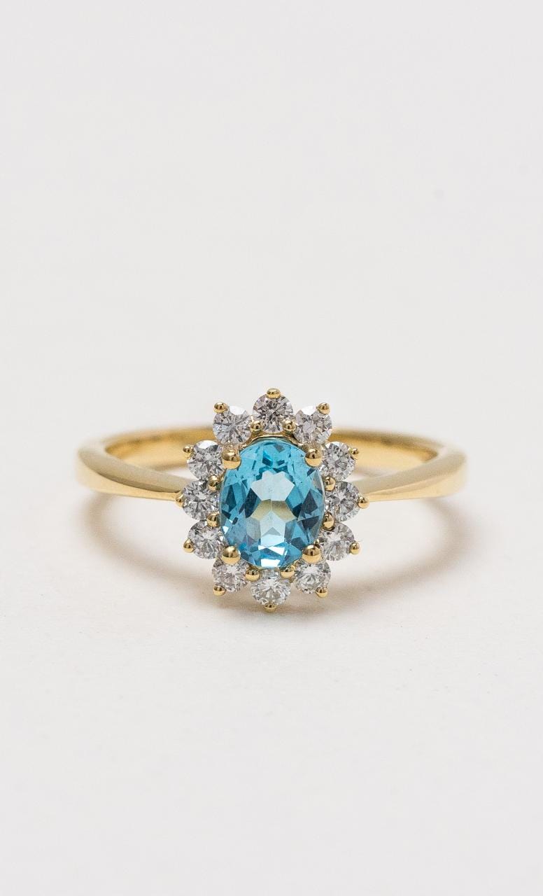 Hogans Family Jewellers 18K YG Blue Topaz Cluster Ring