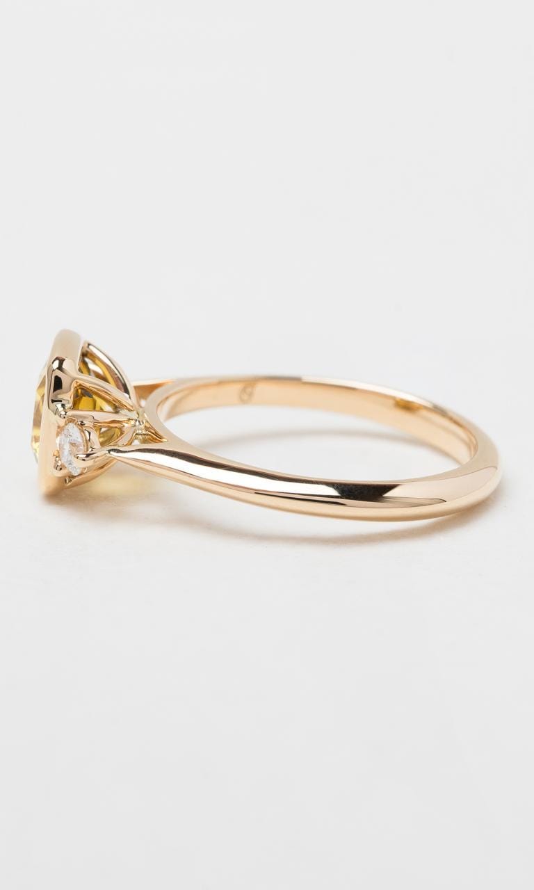 Hogans Family Jewellers 18K YG Cushion Cut Sapphire Trilogy Ring