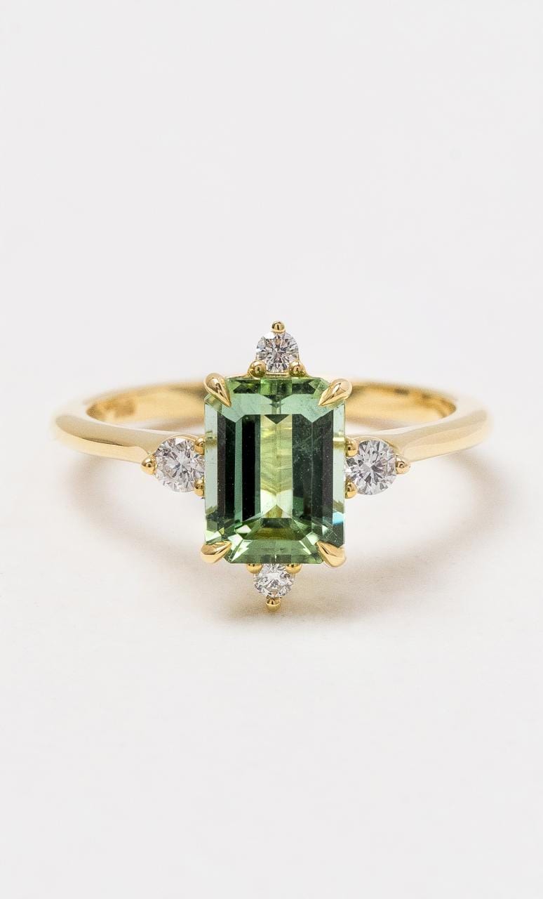 Hogans Family Jewellers 18K YG Emerald Cut Green Tourmaline Dress Ring