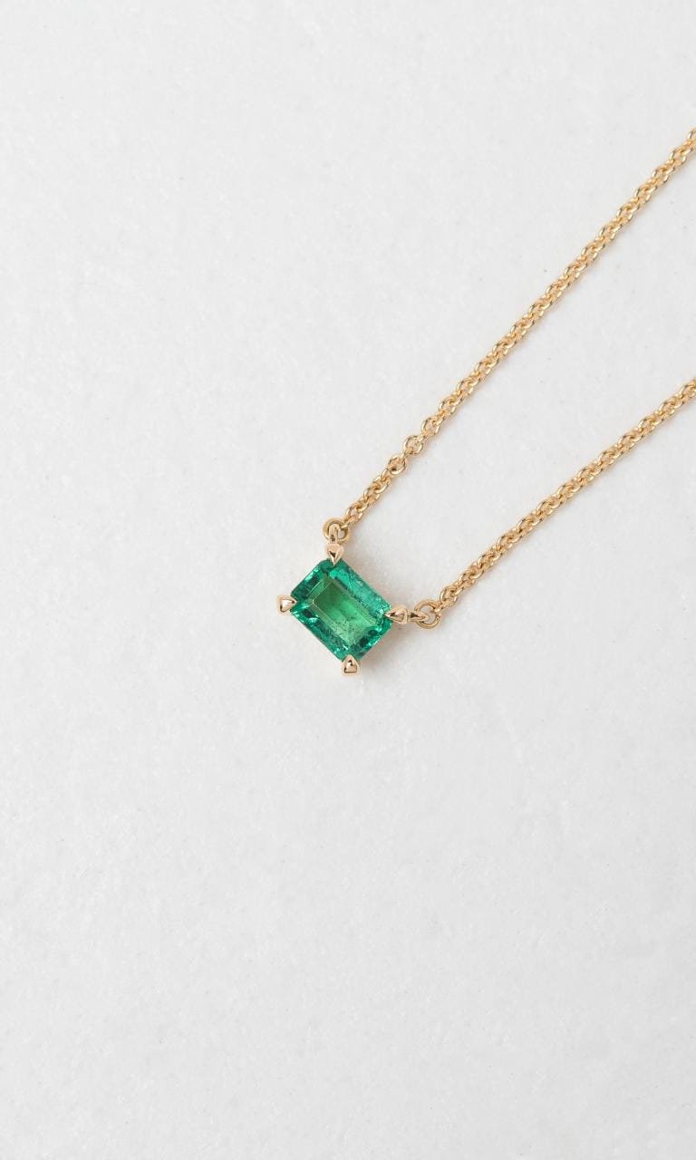 Hogans Family Jewellers 18K YG Emerald Cut Zambian Emerald Solitaire Necklace