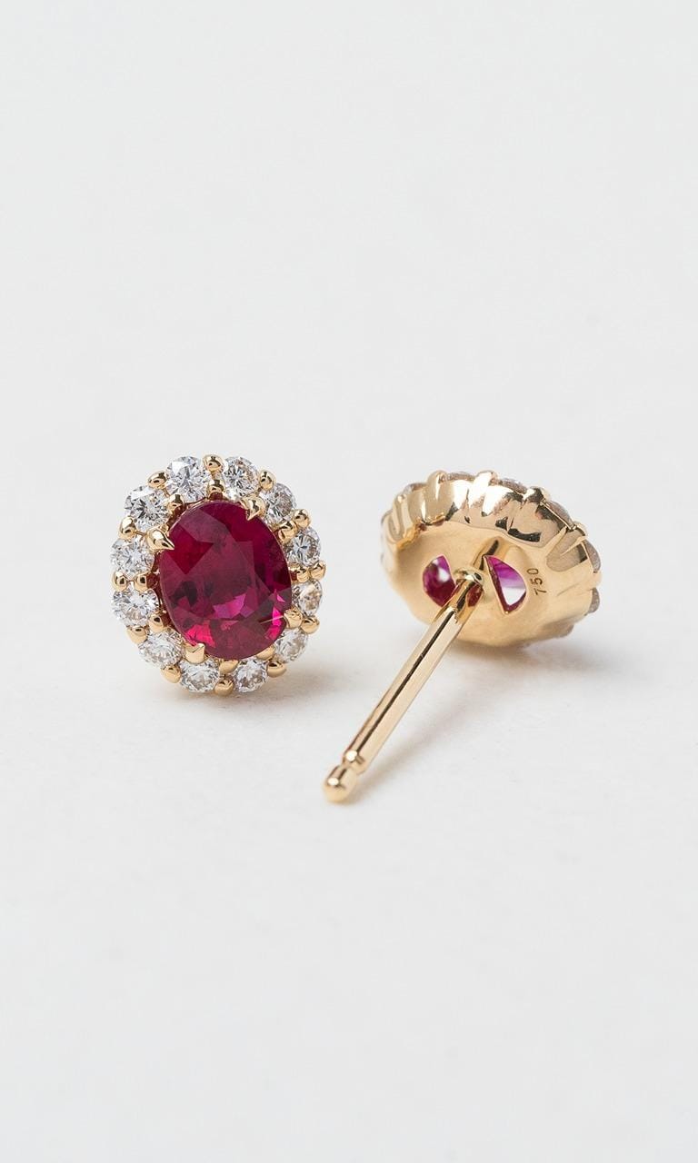 Hogans Family Jewellers 18K YG Oval Cut Ruby Halo Stud Earrings