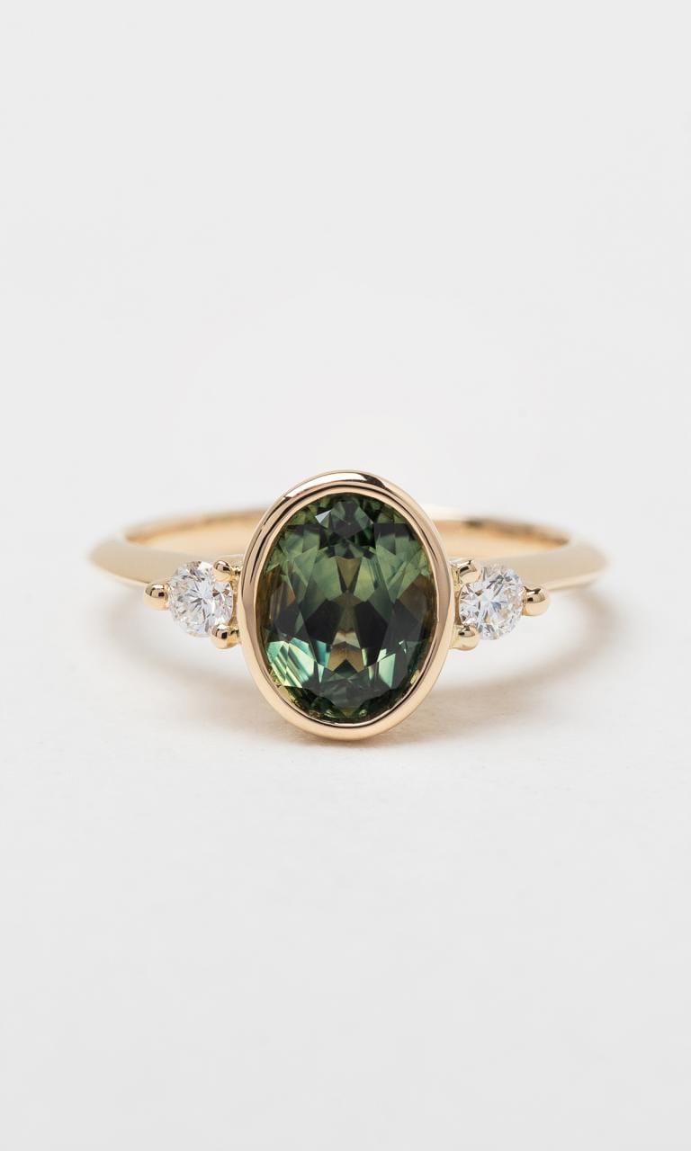 Hogans Family Jewellers 18K YG Oval Cut Sapphire Trilogy Ring