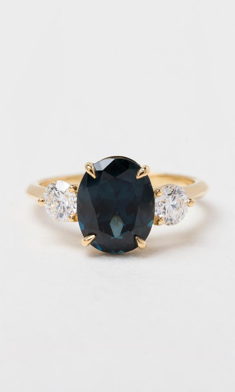 Hogans Family Jewellers 18K YG Oval Sapphire Trilogy Ring
