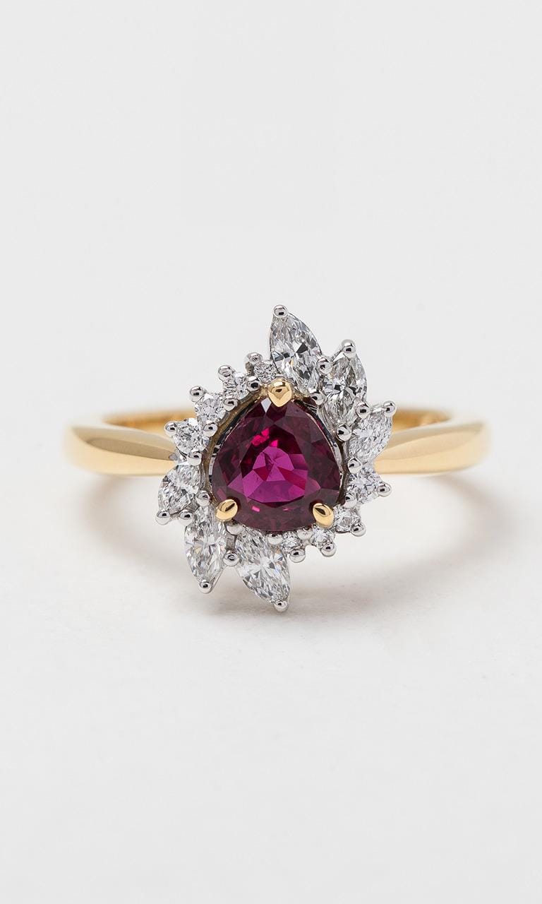 Hogans Family Jewellers 18K YG Pear Cut Burmese Ruby Cluster Ring