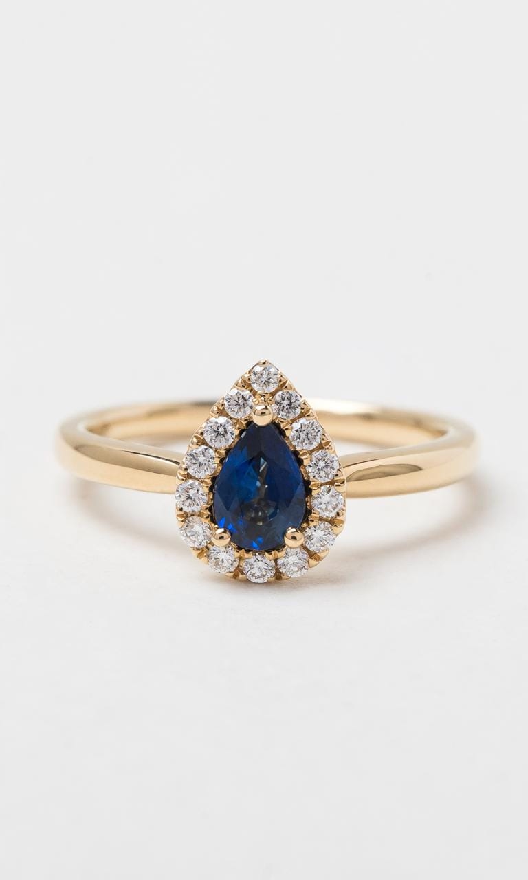 Hogans Family Jewellers 18K YG Pear Cut Sapphire Halo Ring