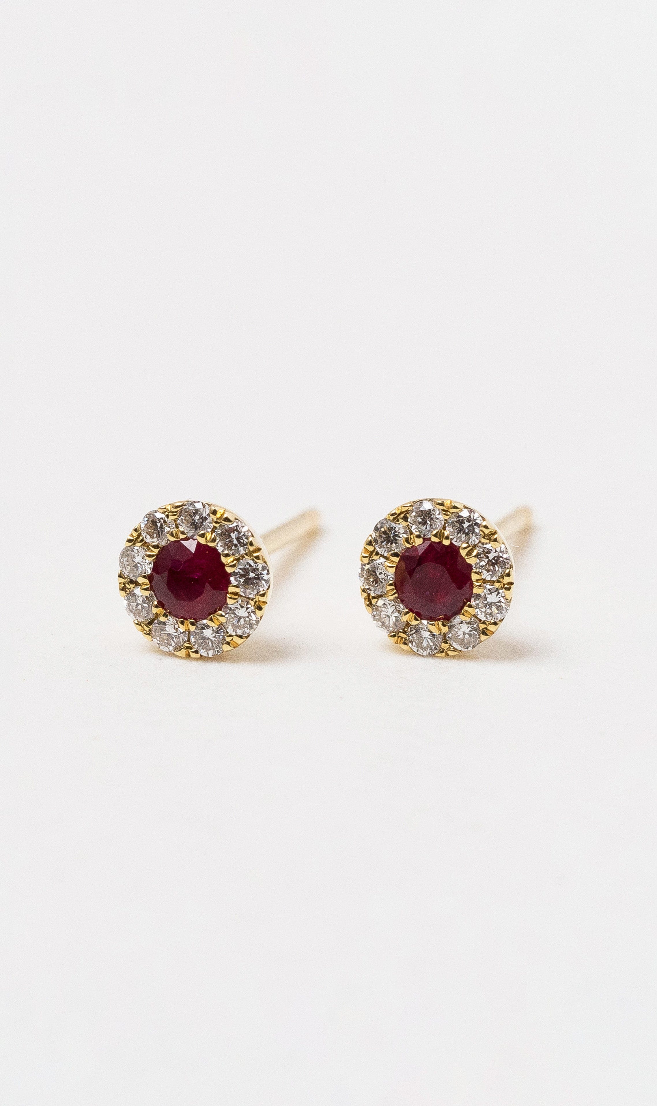 Hogans Family Jewellers 18K YG Petite Ruby Halo Stud Earrings