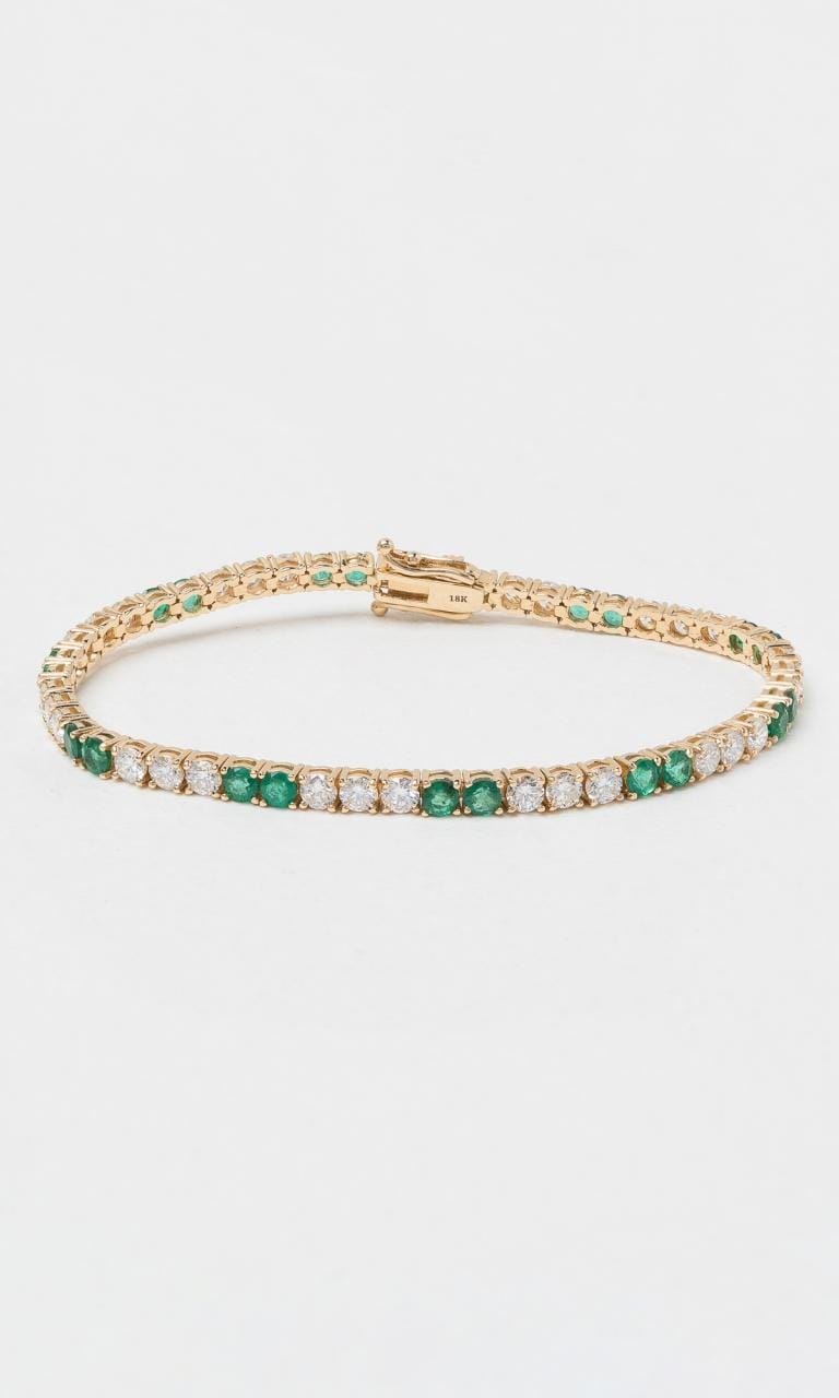 Hogans Family Jewellers 18K YG Round Brilliant Cut Emerald Tennis Bracelet