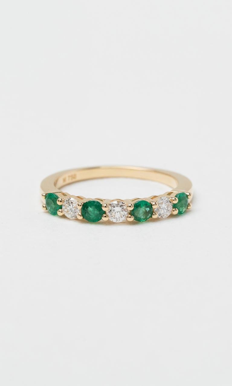 Hogans Family Jewellers 18K YG Round Brilliant Diamond & Emerald Band