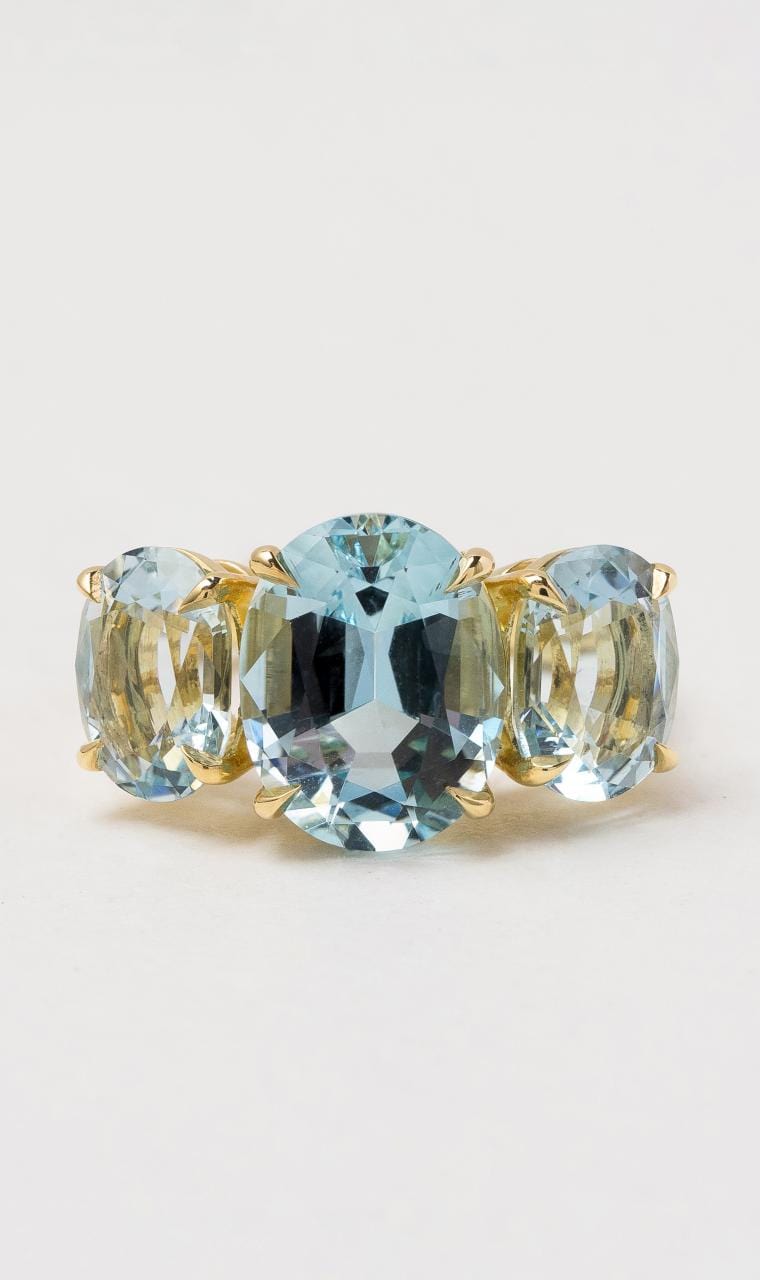 Hogans Family Jewellers 18K YG Trilogy Aquamarine Ring