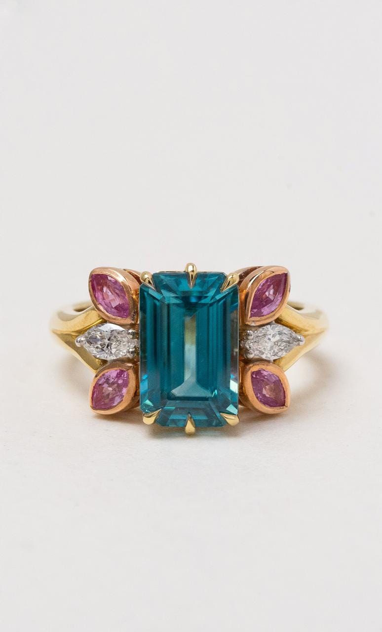 Hogans Family Jewellers 18K YRWG Emerald Cut Blue Zircon Dress Ring