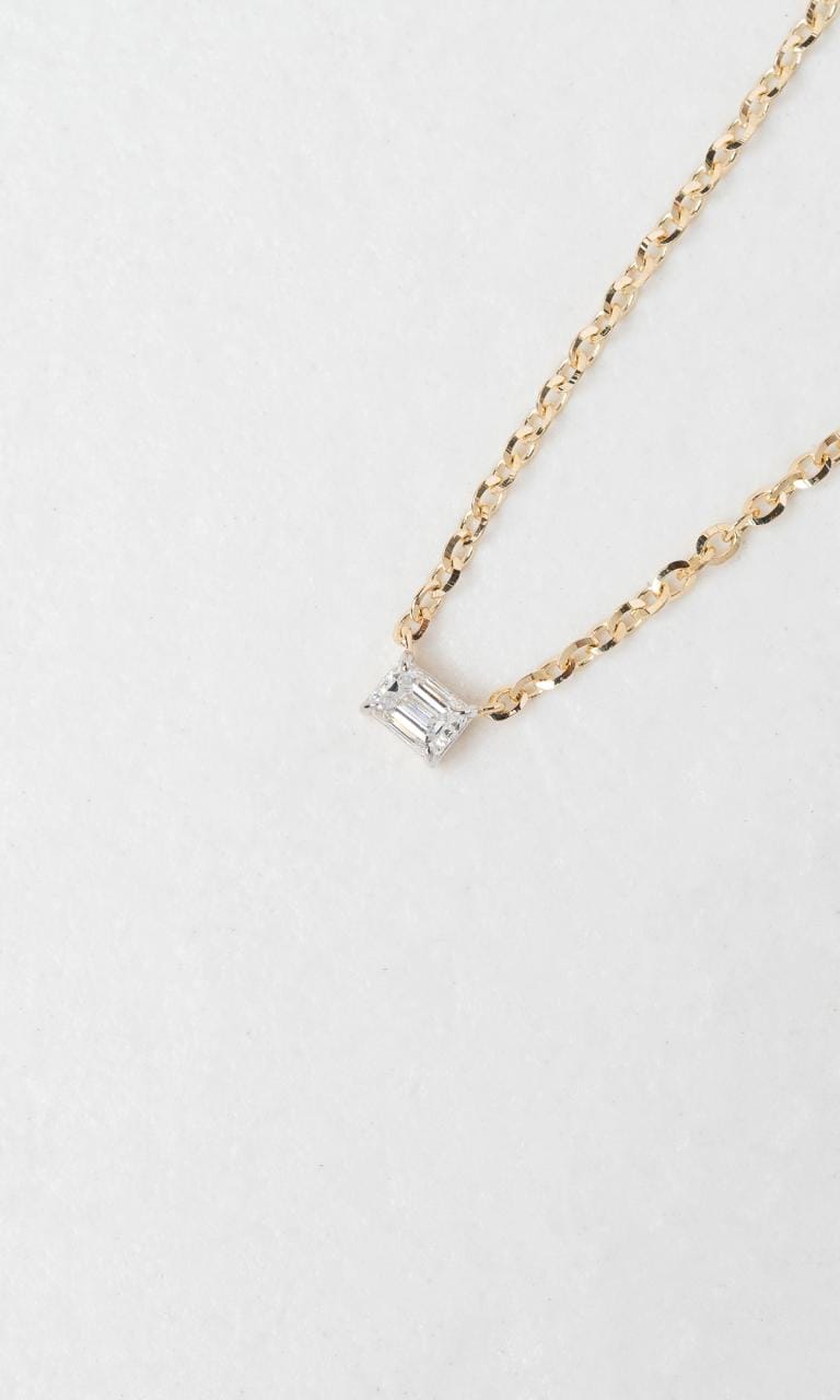 Hogans Family Jewellers 18K YWG 0.15ct Emerald Cut Diamond Solitaire Necklace