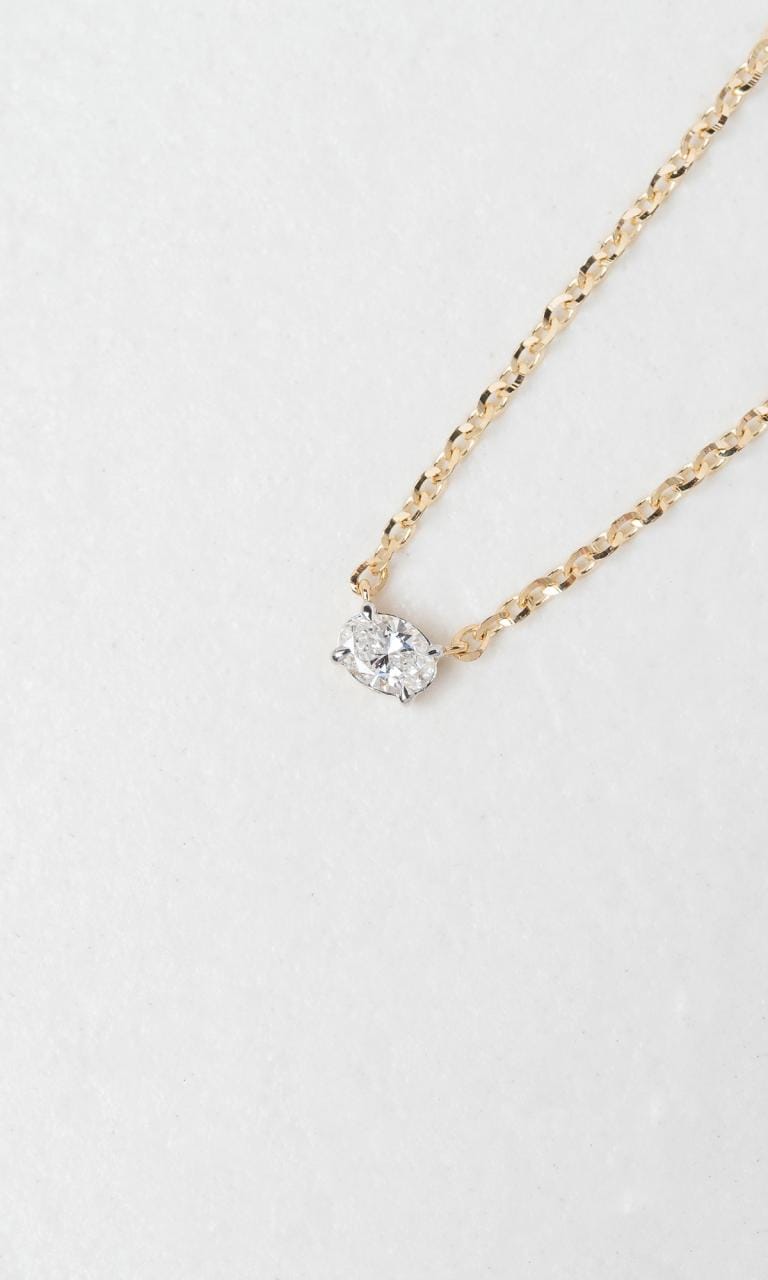 Hogans Family Jewellers 18K YWG 0.15ct Oval Cut Diamond Solitaire Necklace