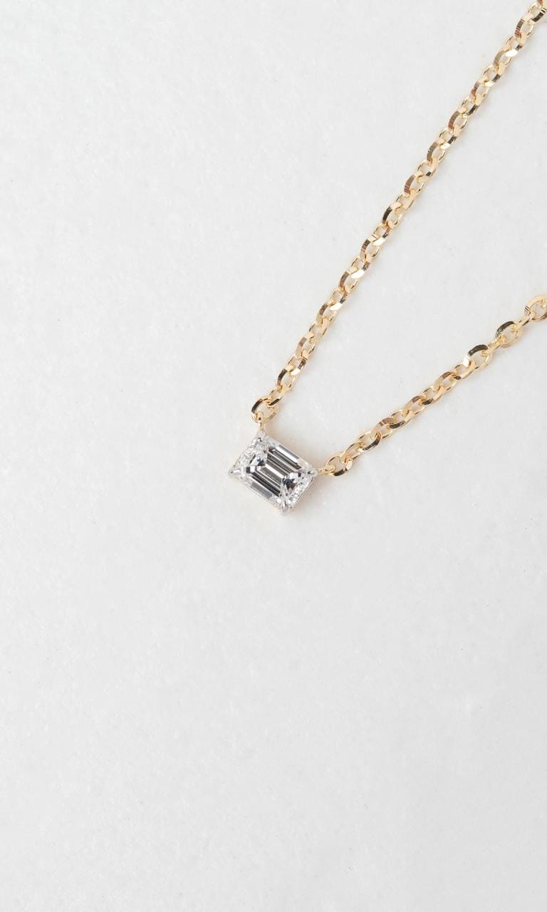 Hogans Family Jewellers 18K YWG 0.26ct Emerald Cut Diamond Solitaire Necklace