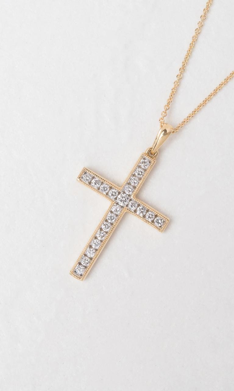 Hogans Family Jewellers 18K YWG 0.50ct TDW Round Brilliant Cut Diamond Cross Pendant