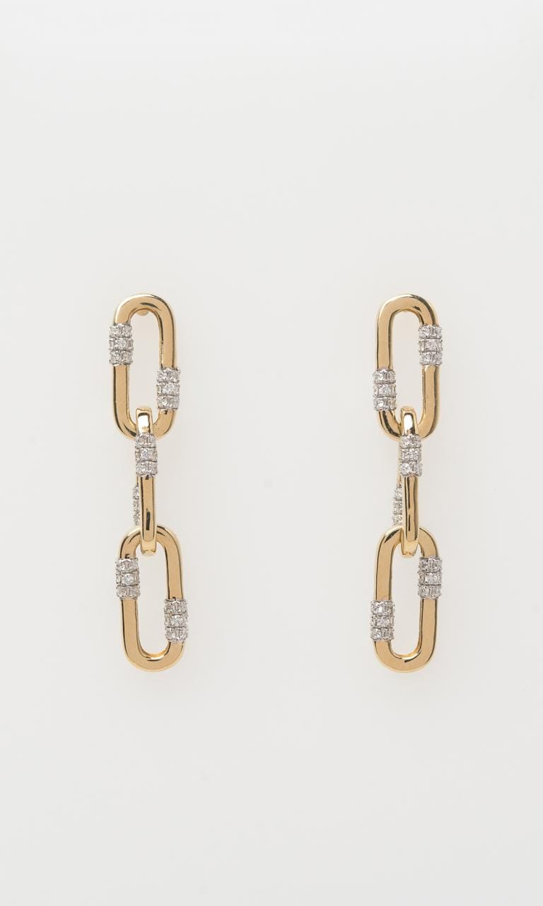 Hogans Family Jewellers 18K YWG 0.79ct TDW Round Brilliant Cut Diamond Paperclip Drop Stud Earrings