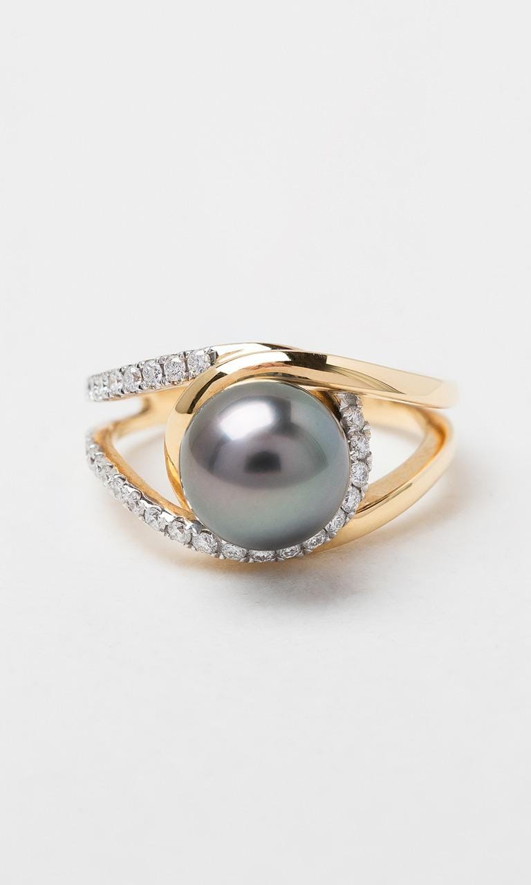 Hogans Family Jewellers 18K YWG 8mm Tahitian Pearl Dress Ring