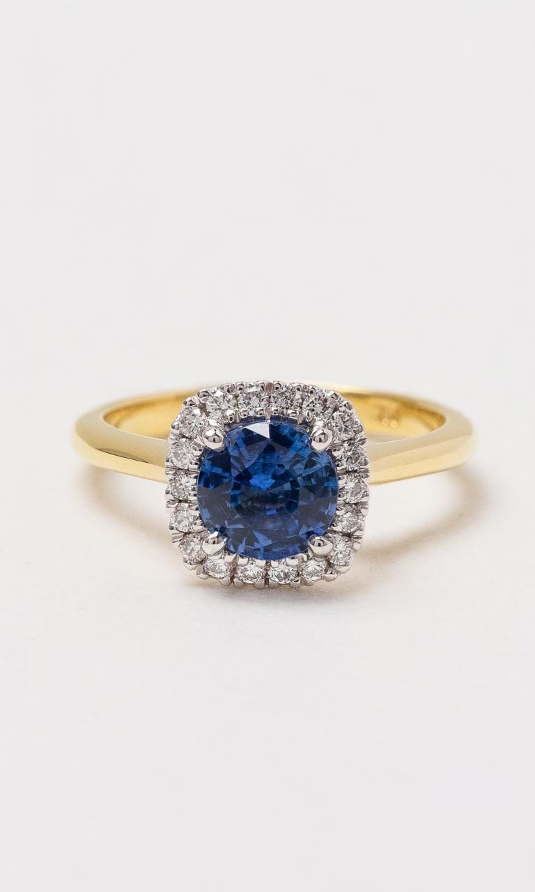 Hogans Family Jewellers 18K YWG Cushion Ceylon Sapphire Ring