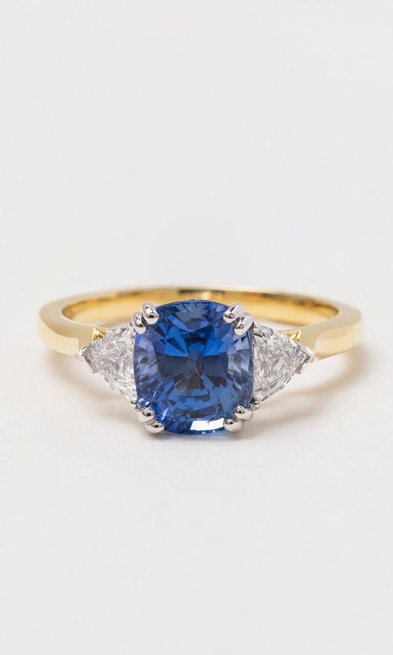 Hogans Family Jewellers 18K YWG Cushion Ceylon Sapphire Ring