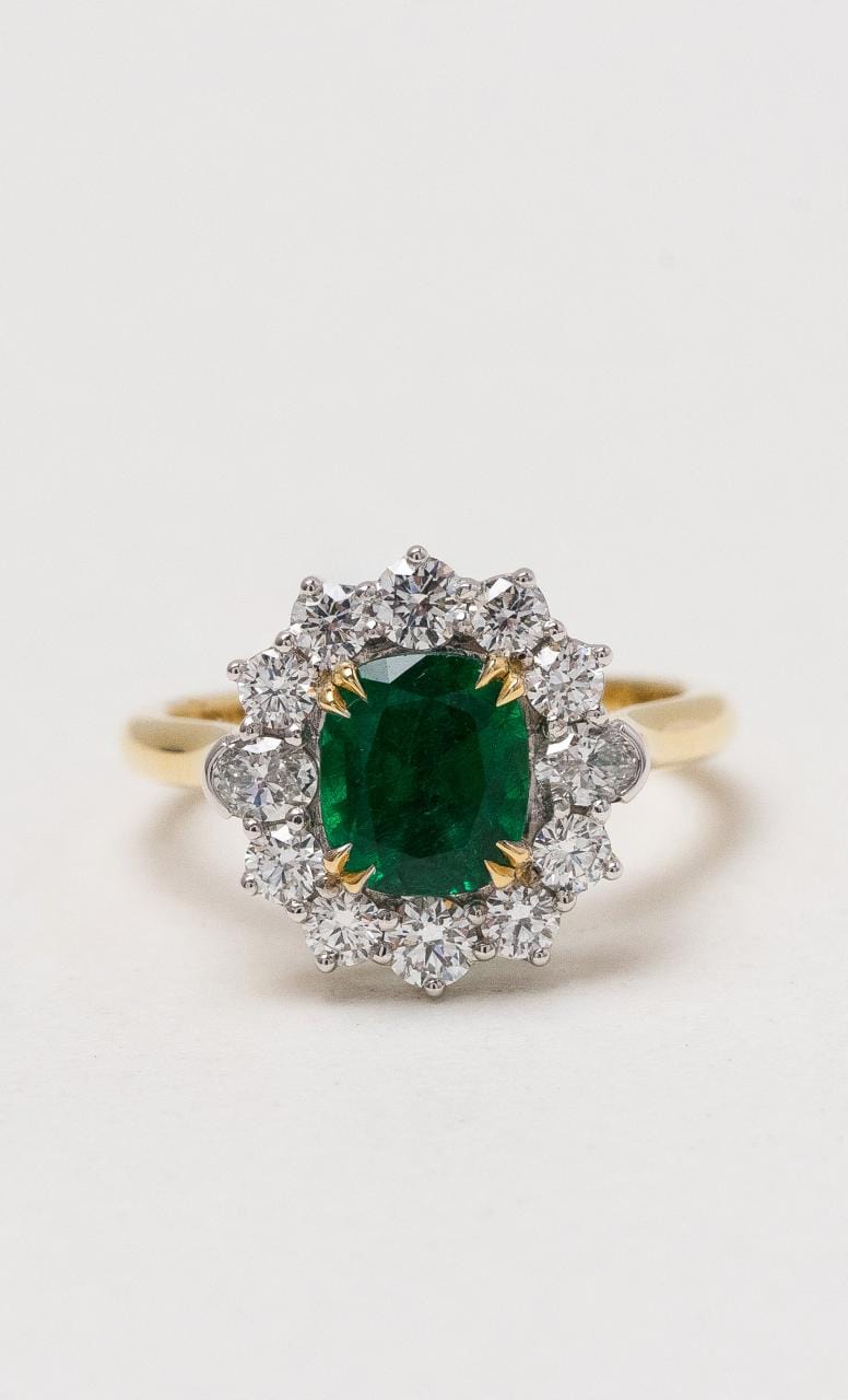 Hogans Family Jewellers 18K YWG Cushion Cut Emerald Ring