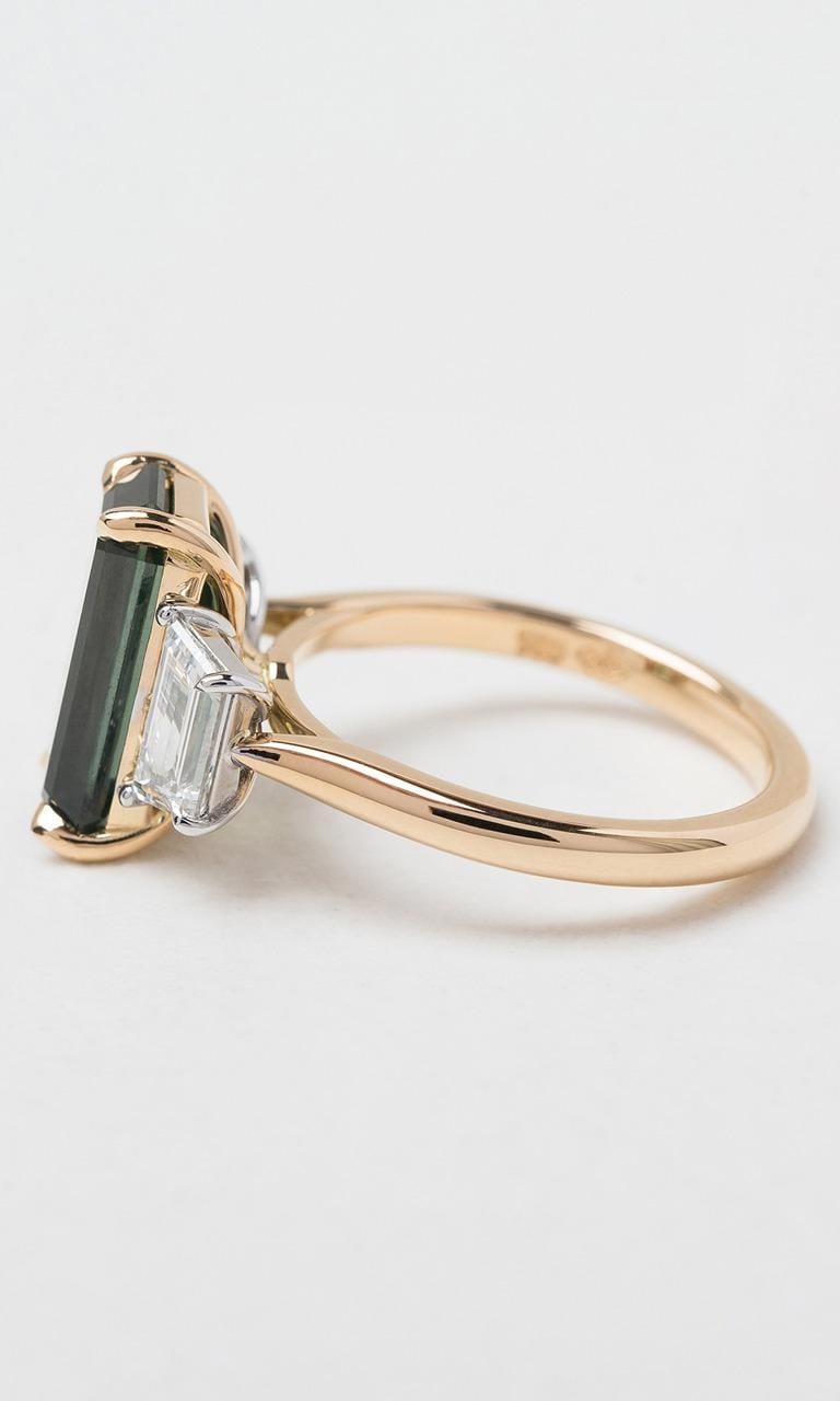 Hogans Family Jewellers 18K YWG Emerald Cut Australian Sapphire Trilogy Ring