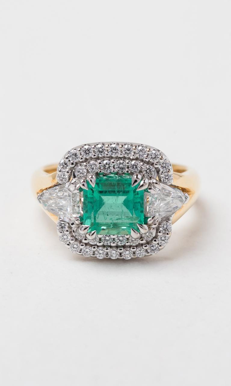 Hogans Family Jewellers 18K YWG Emerald Cut Emerald Cluster Dress Ring