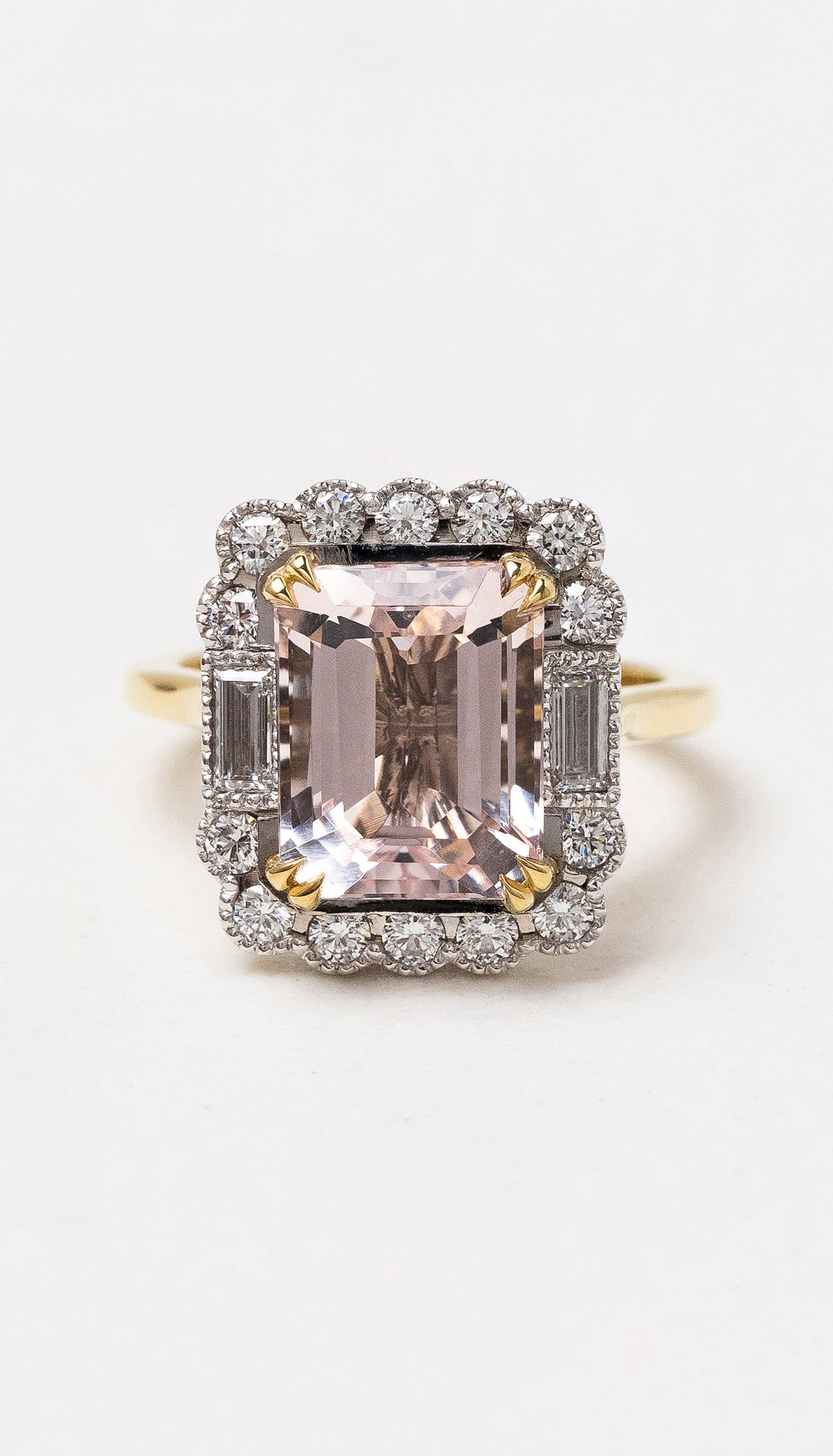 Hogans Family Jewellers 18K YWG Emerald Cut Morganite Ring