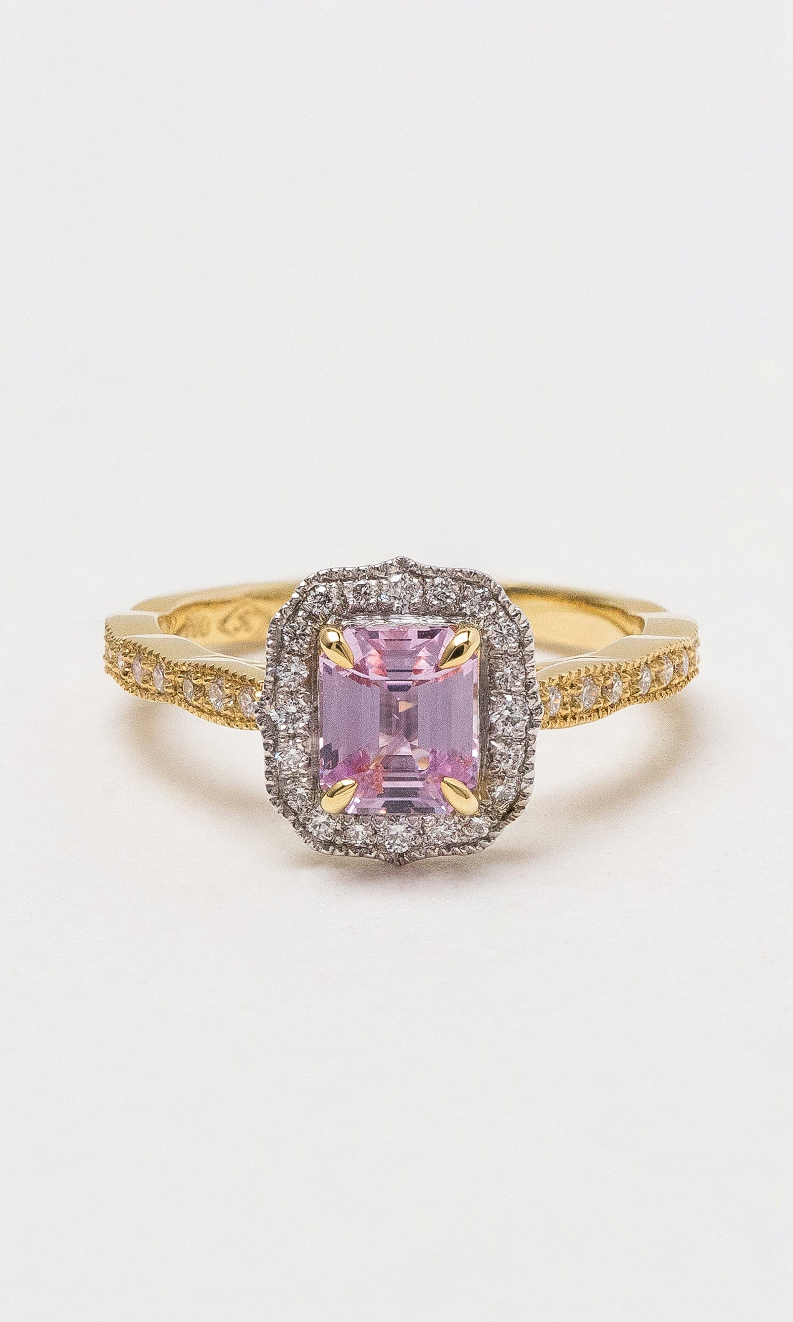 Hogans Family Jewellers 18K YWG Emerald Cut Pink Sapphire Ring