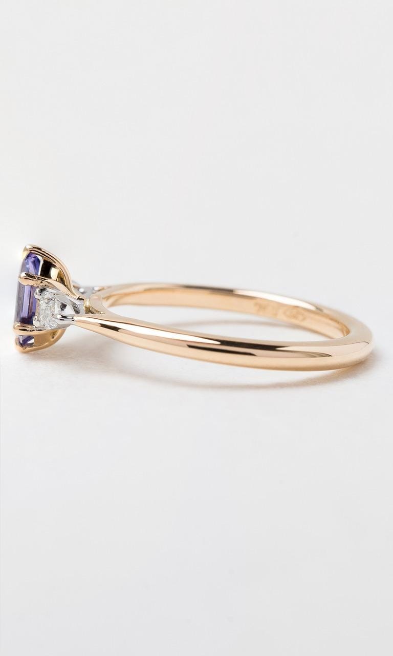 Hogans Family Jewellers 18K YWG Hexagonal Cut Sapphire Trilogy Ring