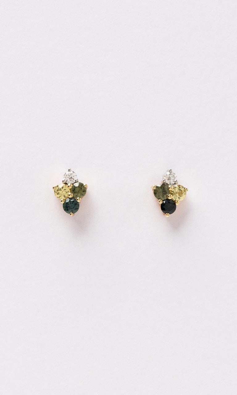 Hogans Family Jewellers 18K YWG Multi-Coloured Sapphire & Diamond Stud Earrings