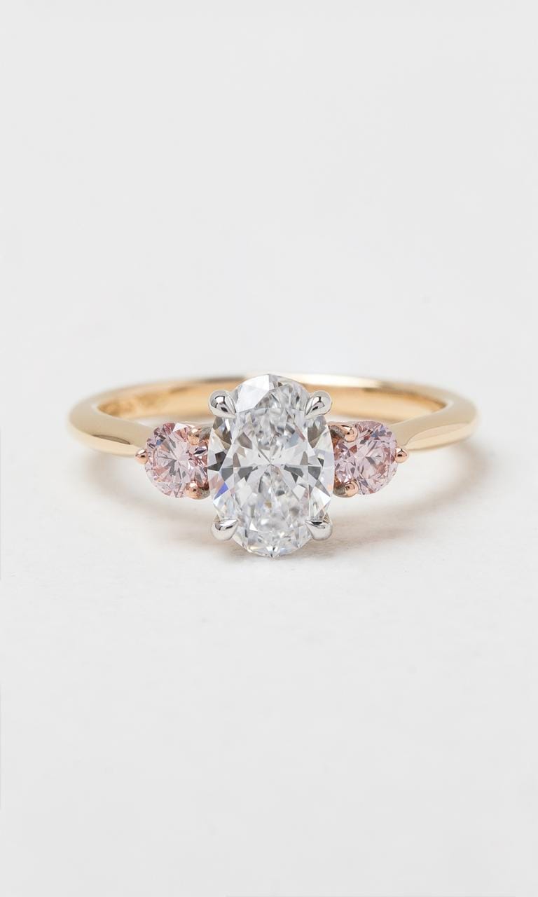 Hogans Family Jewellers 18K YWG Oval Cut Argyle-Certified Pink Diamond Trilogy Ring