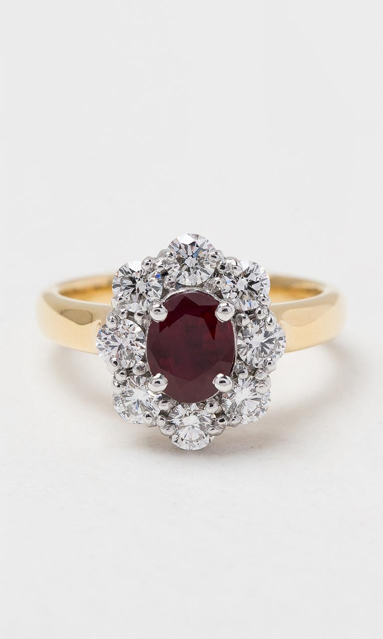 Hogans Family Jewellers 18K YWG Oval Cut Burmese Ruby Halo Ring