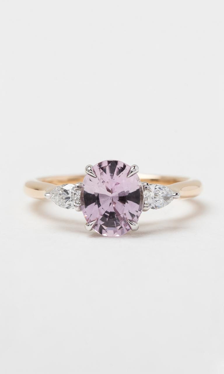 Hogans Family Jewellers 18K YWG Oval Cut Ceylon Sapphire Trilogy Ring