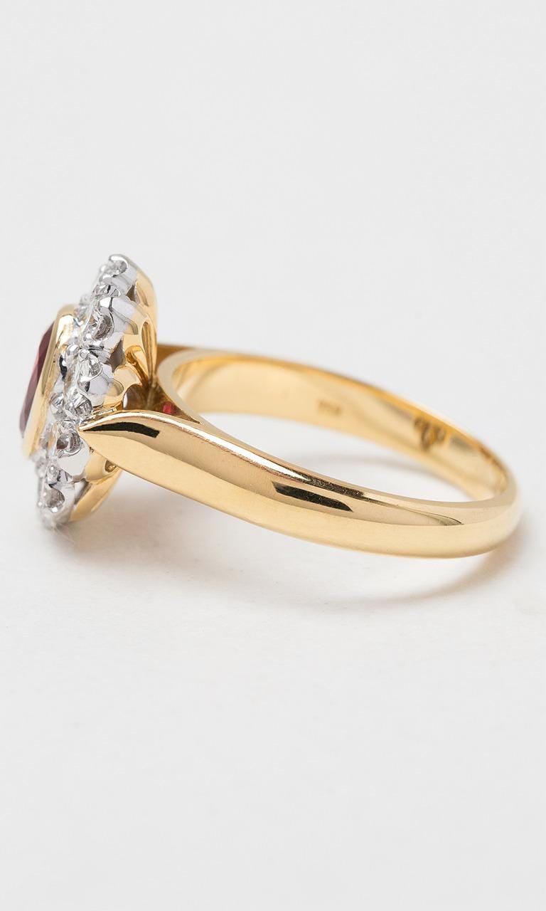Hogans Family Jewellers 18K YWG Oval Cut Ruby Halo Ring