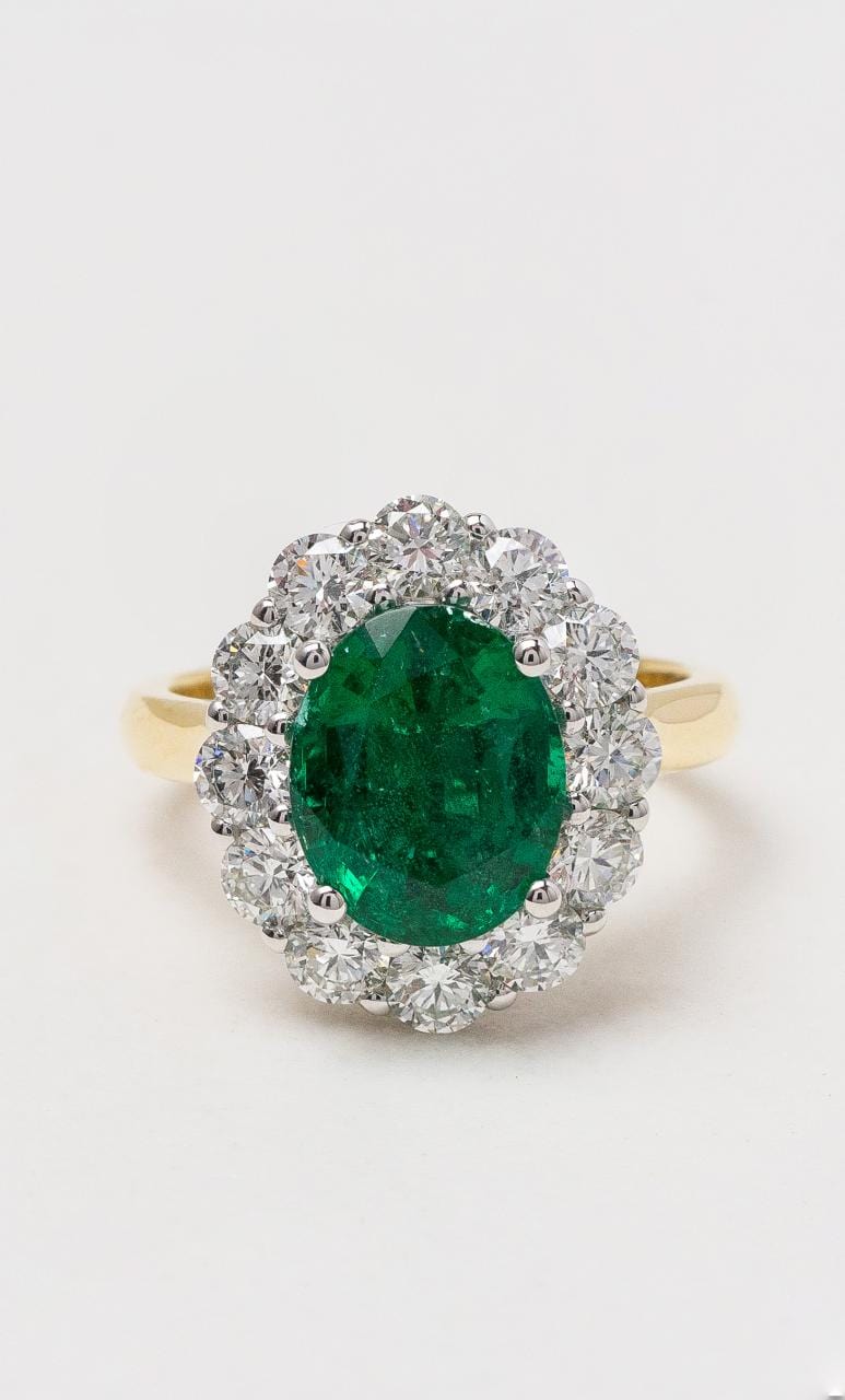Hogans Family Jewellers 18K YWG Oval Emerald Cluster Dress Ring