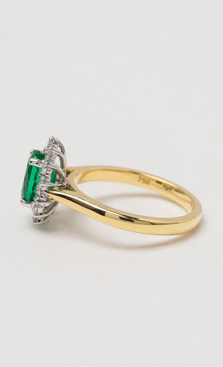 Hogans Family Jewellers 18K YWG Oval Emerald Cluster Ring