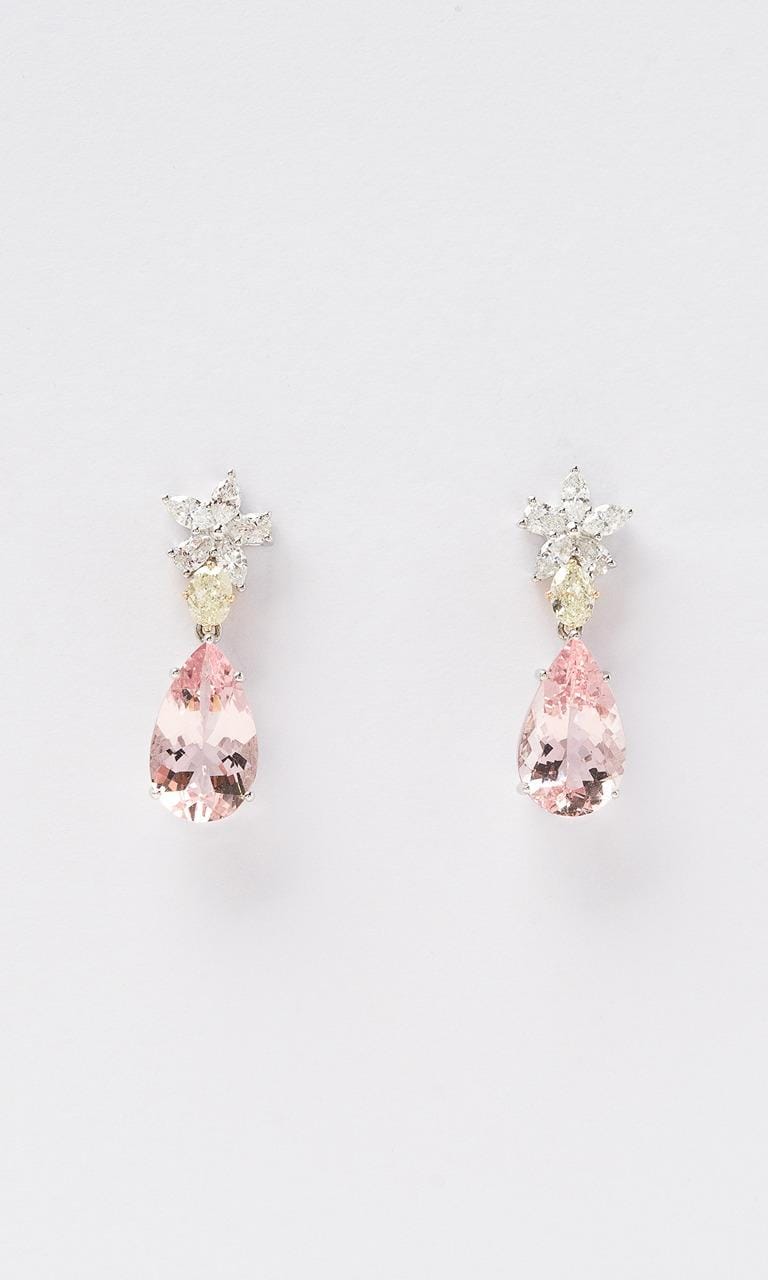 Hogans Family Jewellers 18K YWG Pear Cut Morganite Drop Earrings