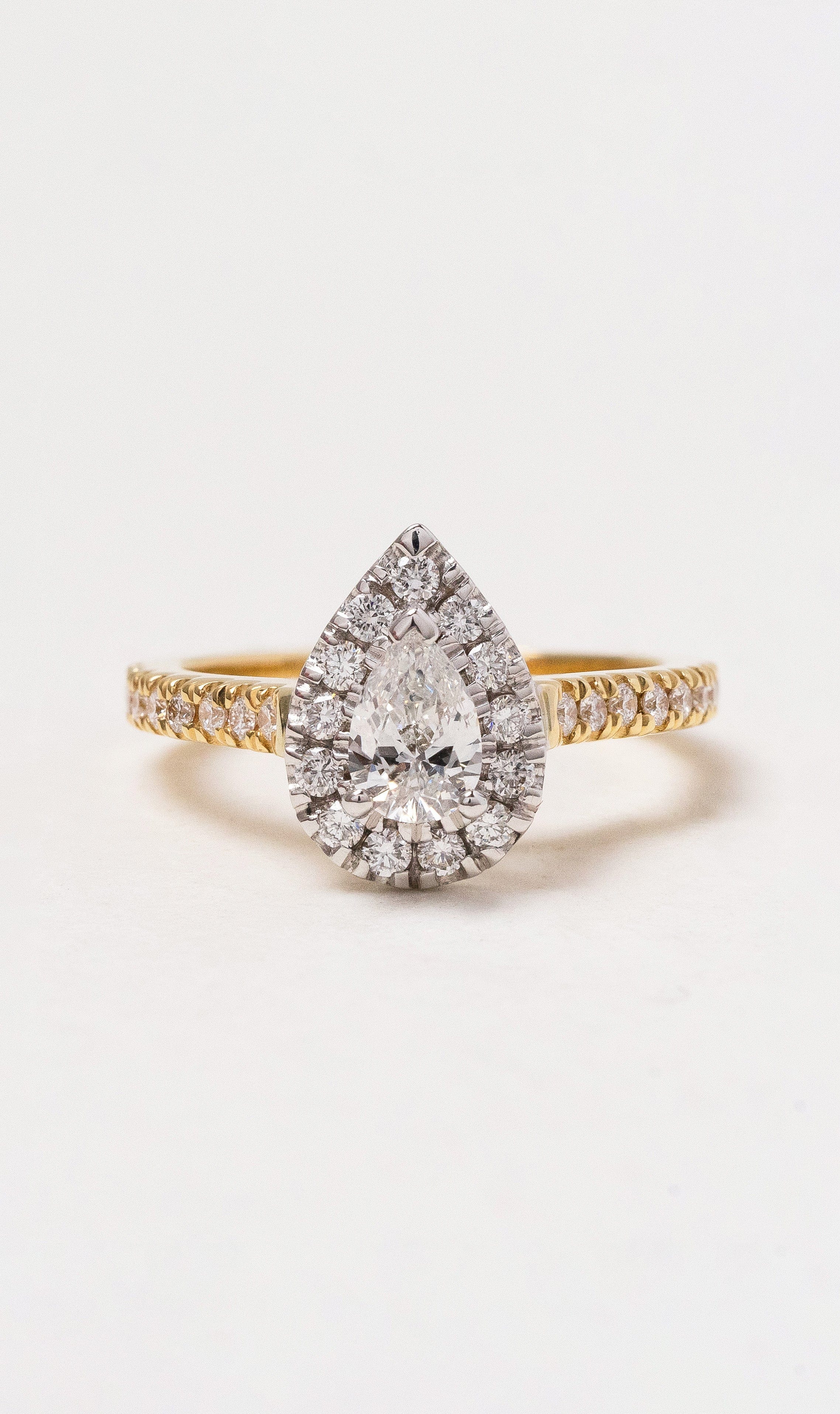 Hogans Family Jewellers 18K YWG Pear Halo Diamond Ring