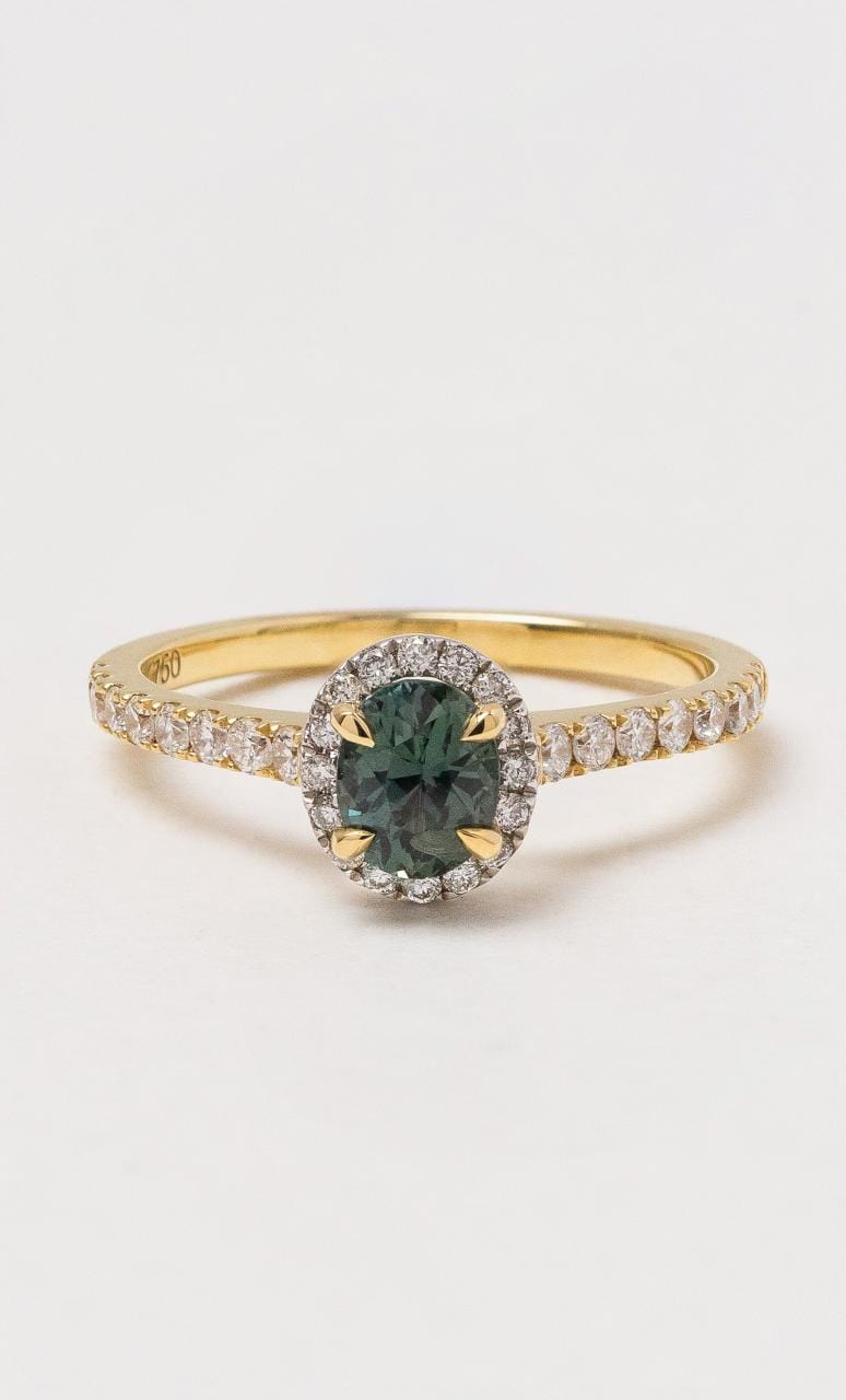 Hogans Family Jewellers 18K YWG Petite Halo Sapphire Ring