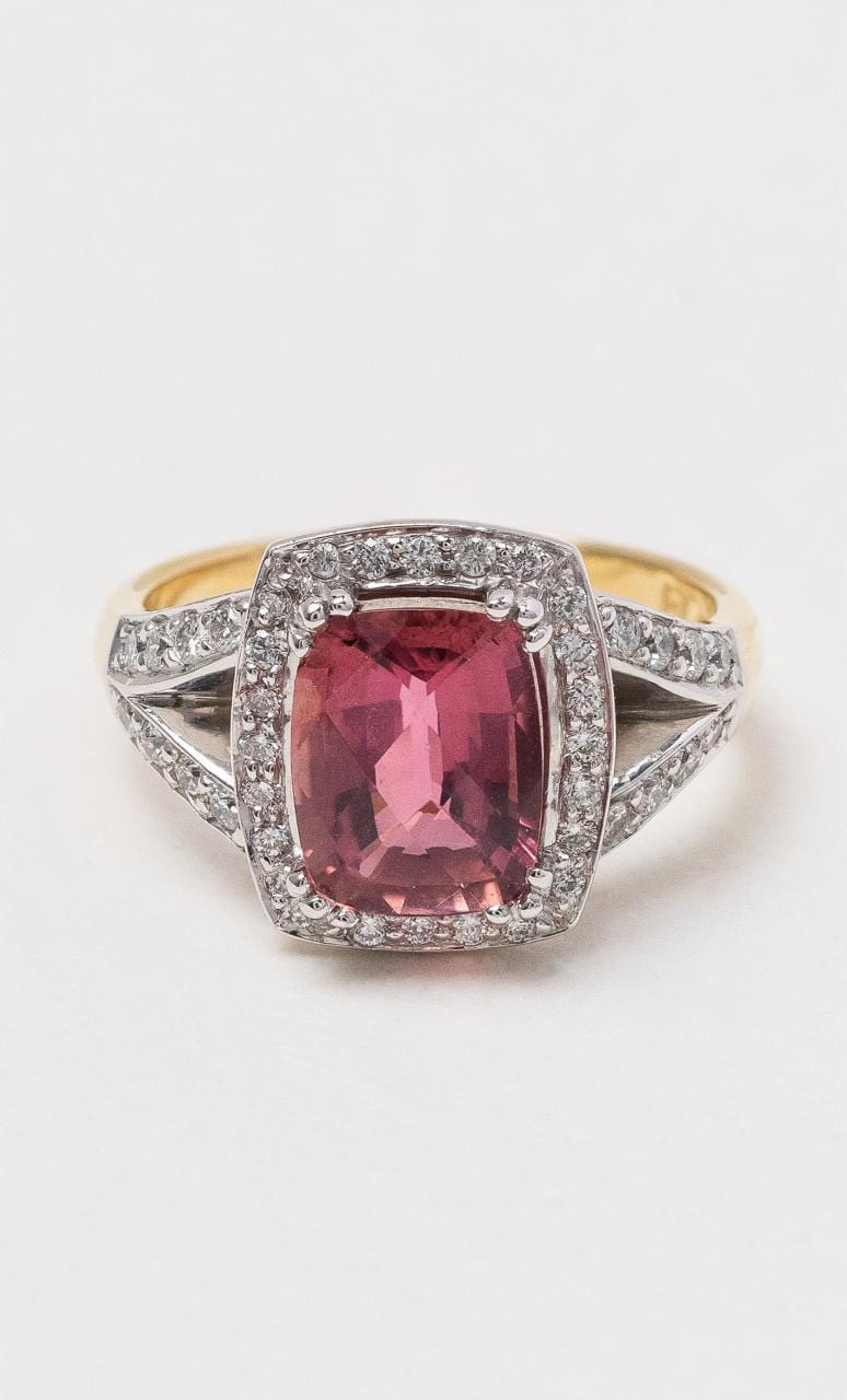 Hogans Family Jewellers 18K YWG Pink Tourmaline & Diamond Dress Ring