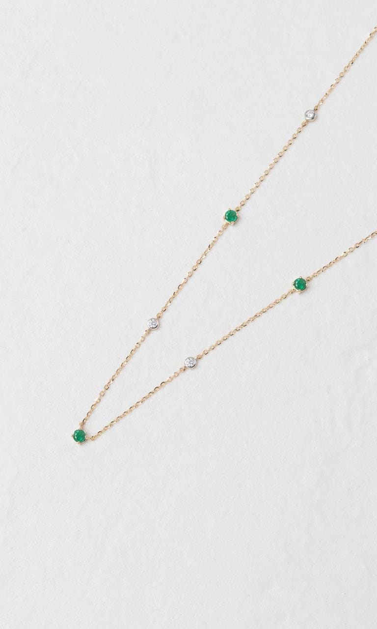 Hogans Family Jewellers 18K YWG Round Brilliant Cut Emerald Necklace