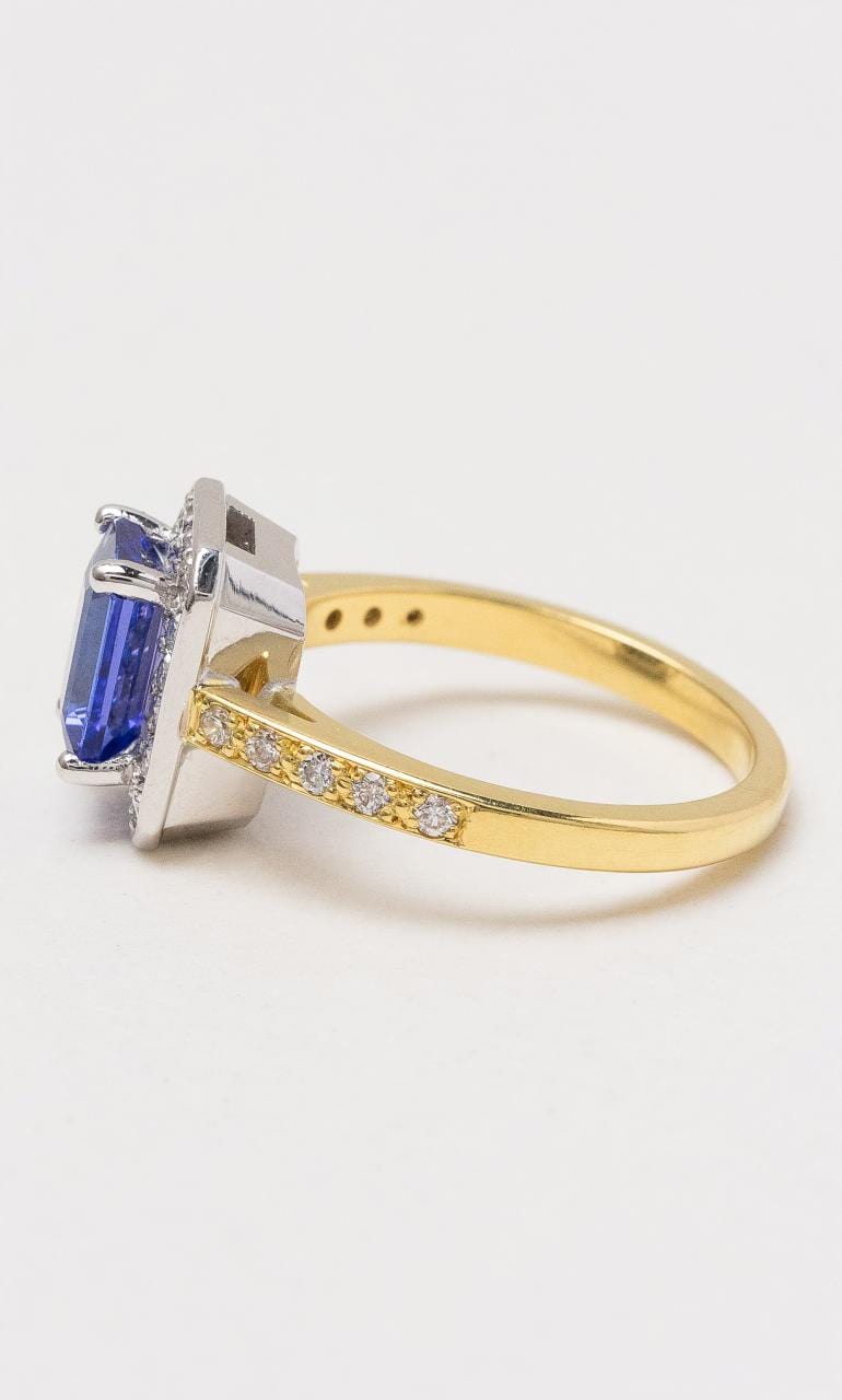 Hogans Family Jewellers 18K YWG Tanzanite & Diamond Halo Ring