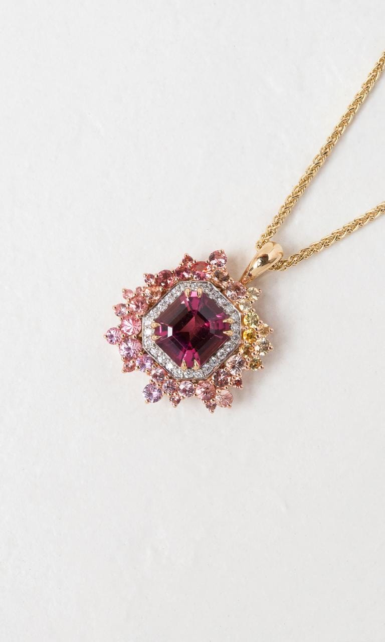 Hogans Family Jewellers 18K YWRG Multi-Coloured Emerald Cut Tourmaline Cluster Pendant