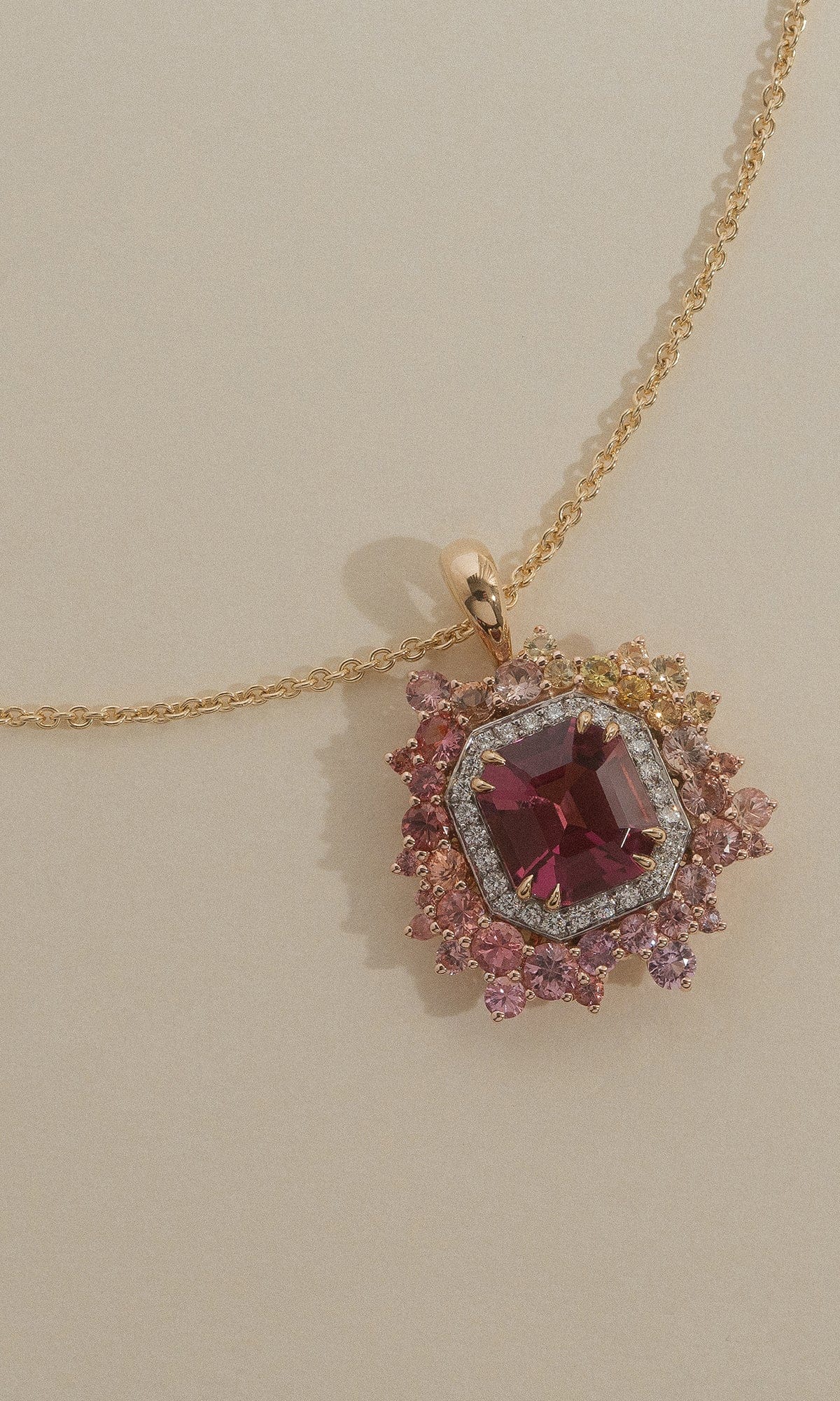 Hogans Family Jewellers 18K YWRG Multi-Coloured Emerald Cut Tourmaline Cluster Pendant