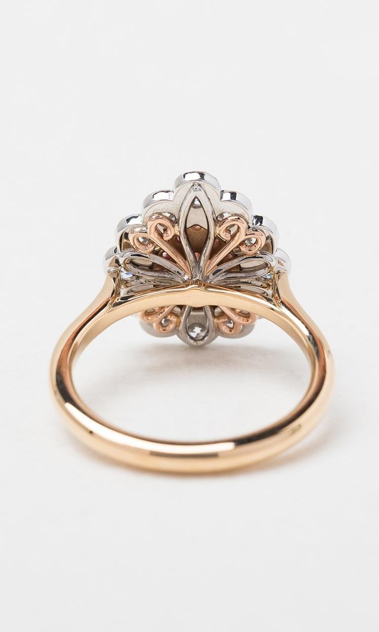 Hogans Family Jewellers 18K YWRG Pear Cut Australian Pink & Blue Diamond Halo Ring