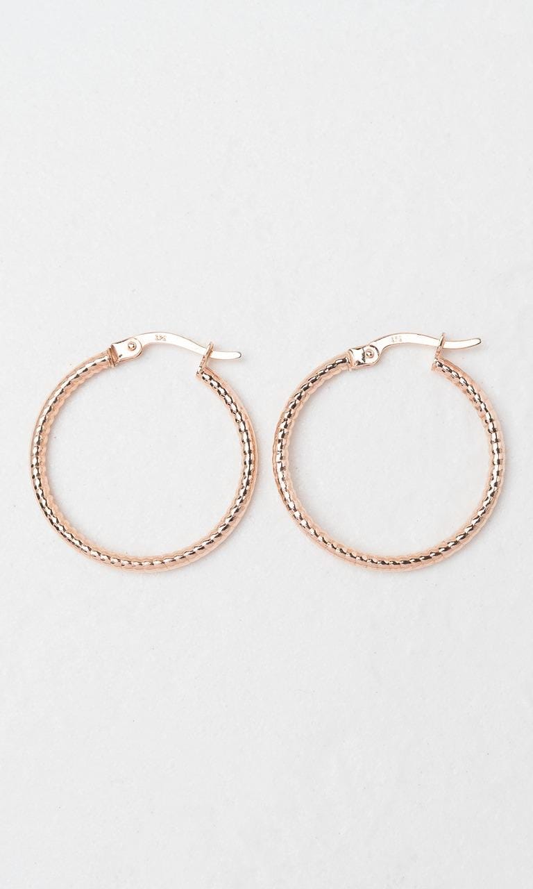Hogans Family Jewellers 9K RG 20mm Textured Hoop Earrings